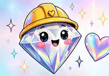 Holografischer Diamant mit Bauhelm und glitzerndem Herz